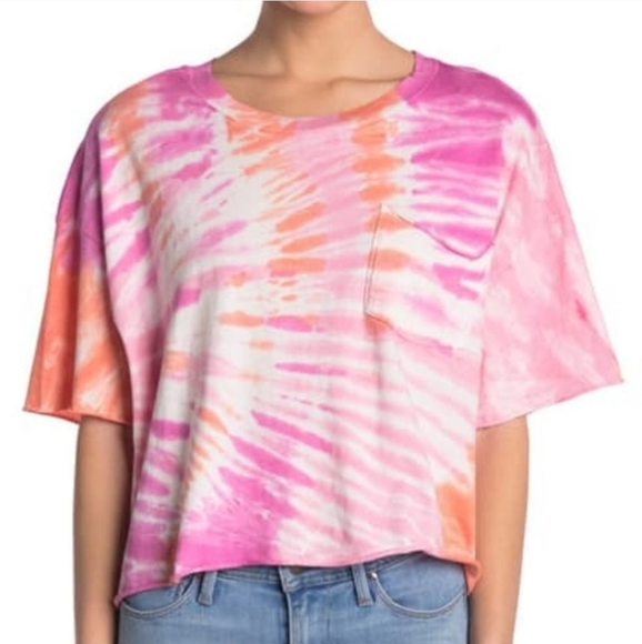 Boutique Tops - 💕 Abound Pink Tie Dye Cropped Pocket T-Shirt 💕